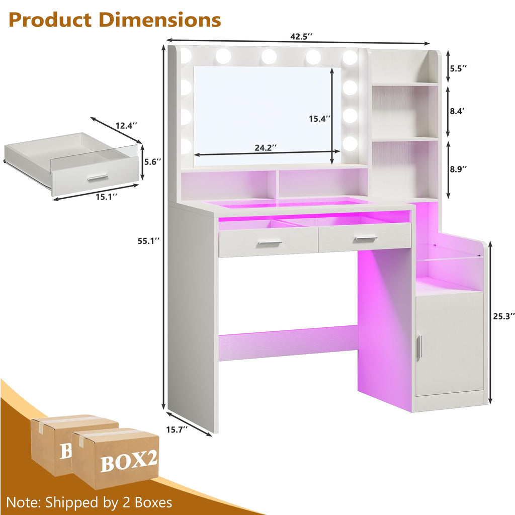 White Vanity Desk with Mirror and Lights I586987