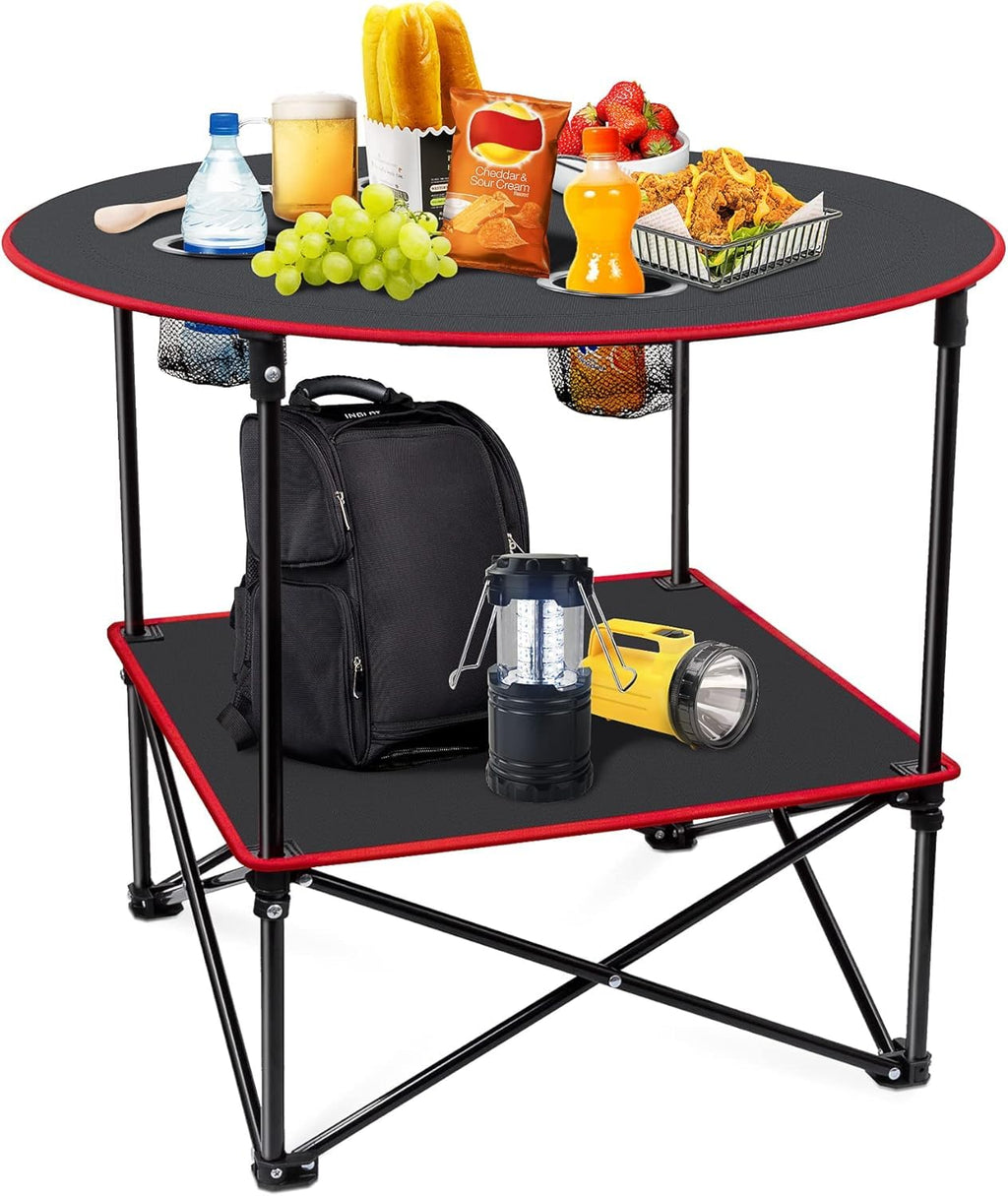 Portable Folding Camping Table with 4 Cup Holders & Carry Bag O912
