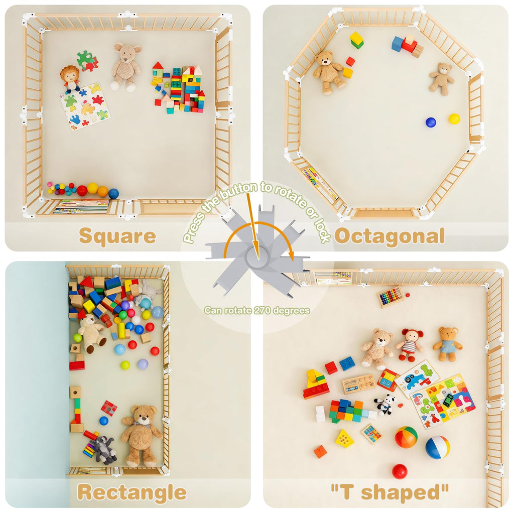 Foldable Wooden Baby Playpen with Toy Set E3185