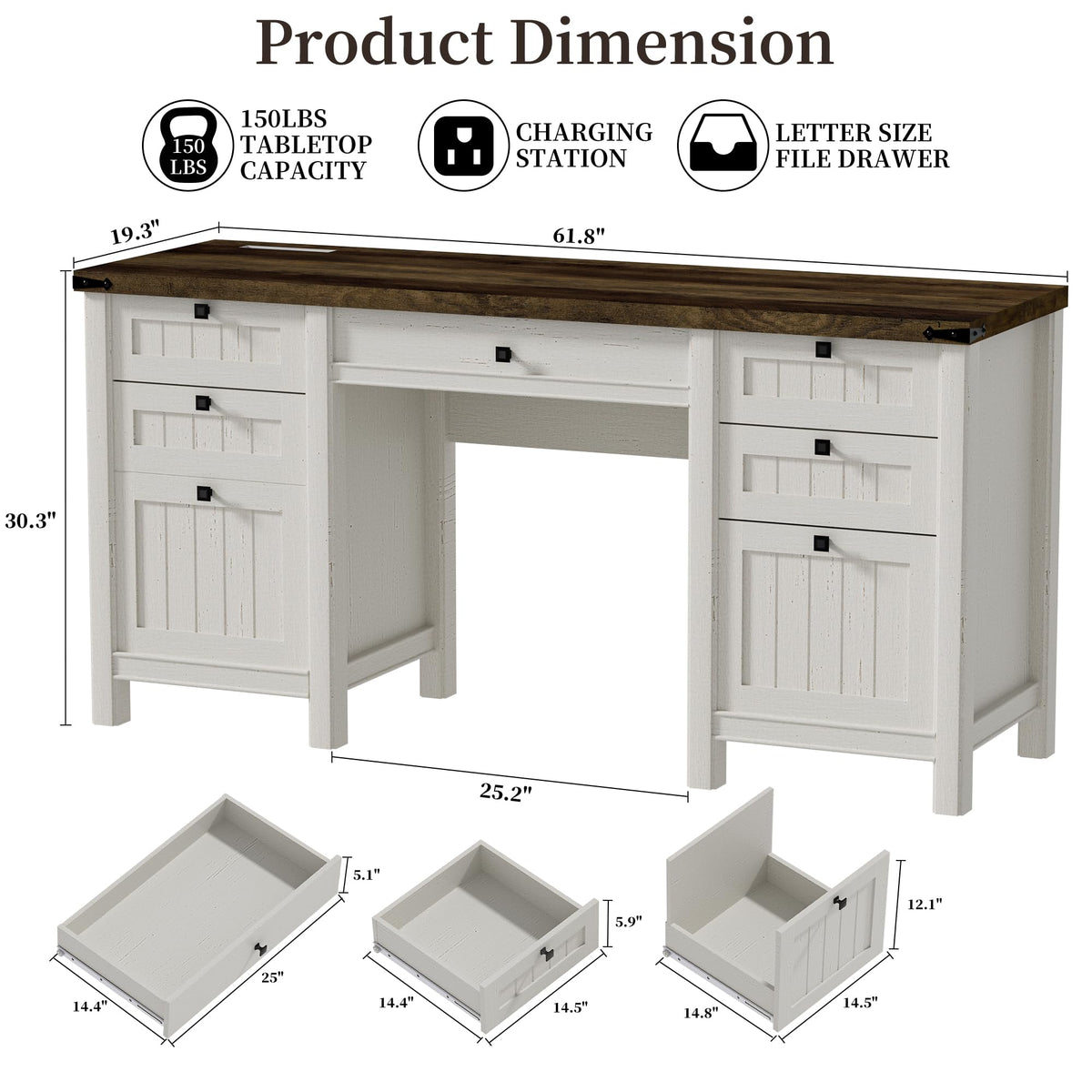62" Executive Desk with File Drawer & Cabinet L165