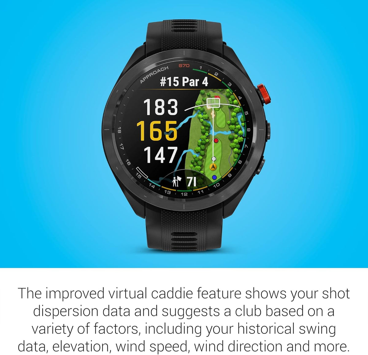 Black 47mm Golf GPS Smartwatch O5284