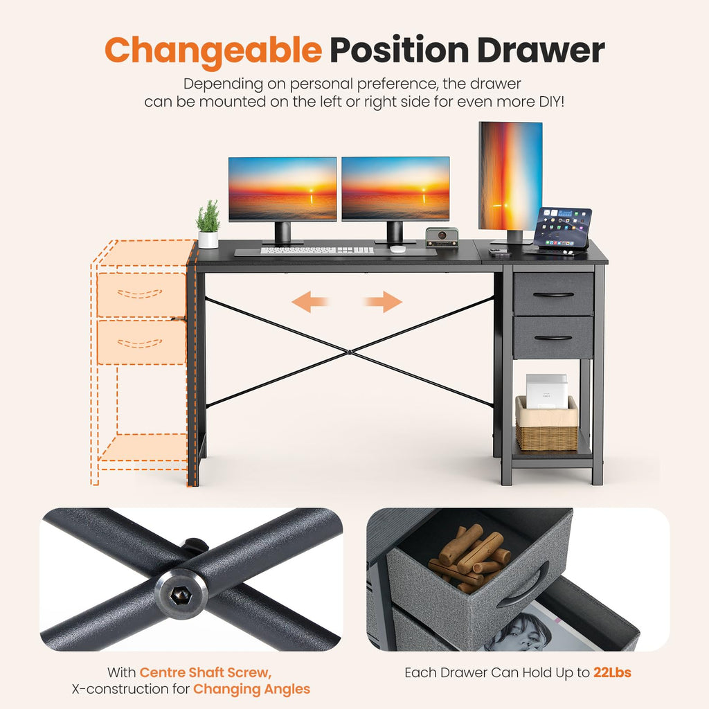47 Inch Computer Desk with Drawers Black T42926