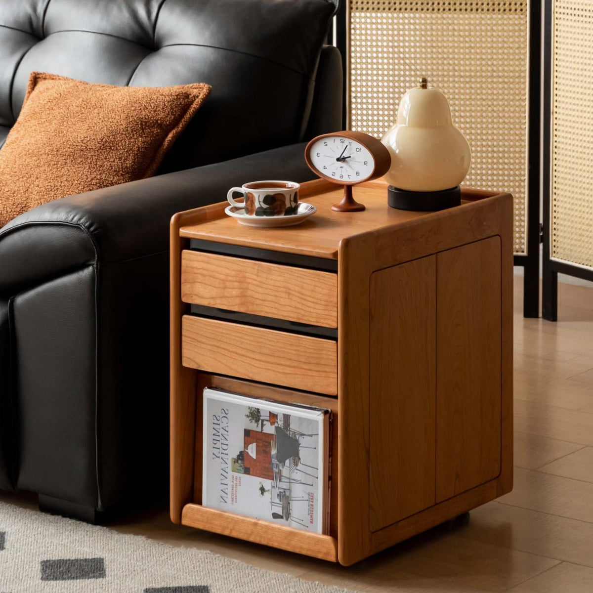 Solid Cherry Wood Side Table with Wheels R592