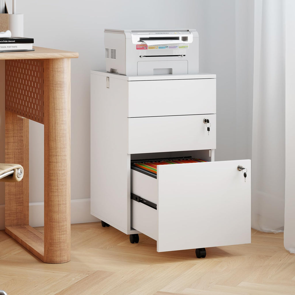 White 3 Drawer File Cabinet with Lock F76004