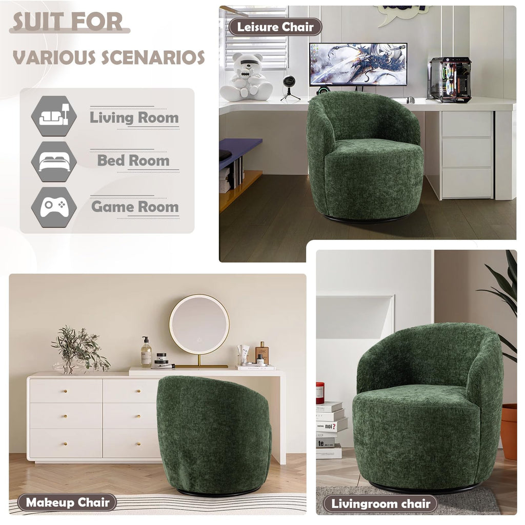 Green Chenille Swivel Barrel Chair V9717
