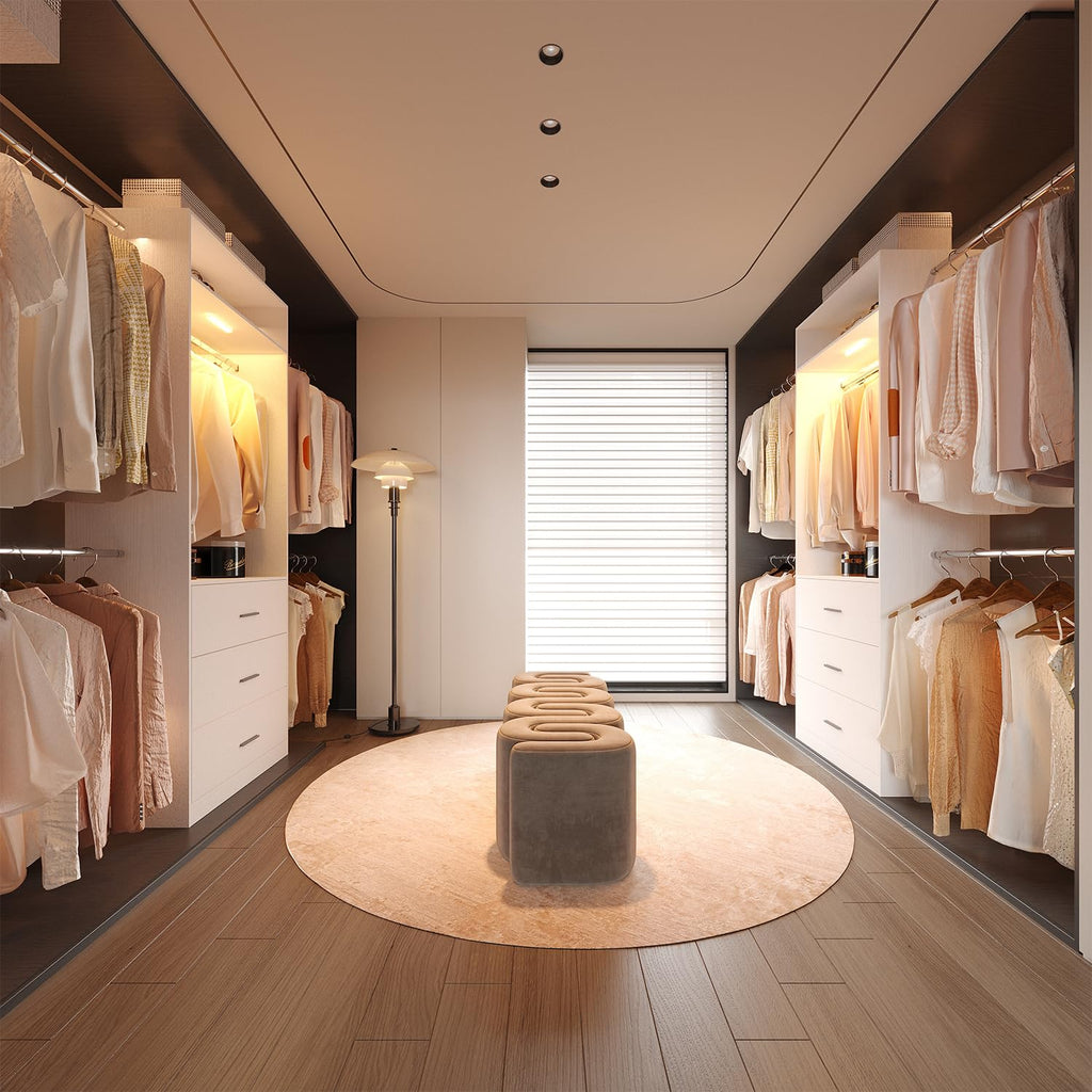 Wooden 11FT Closet Organizer with 3 Drawers and 4 Hanging Rods White X672018