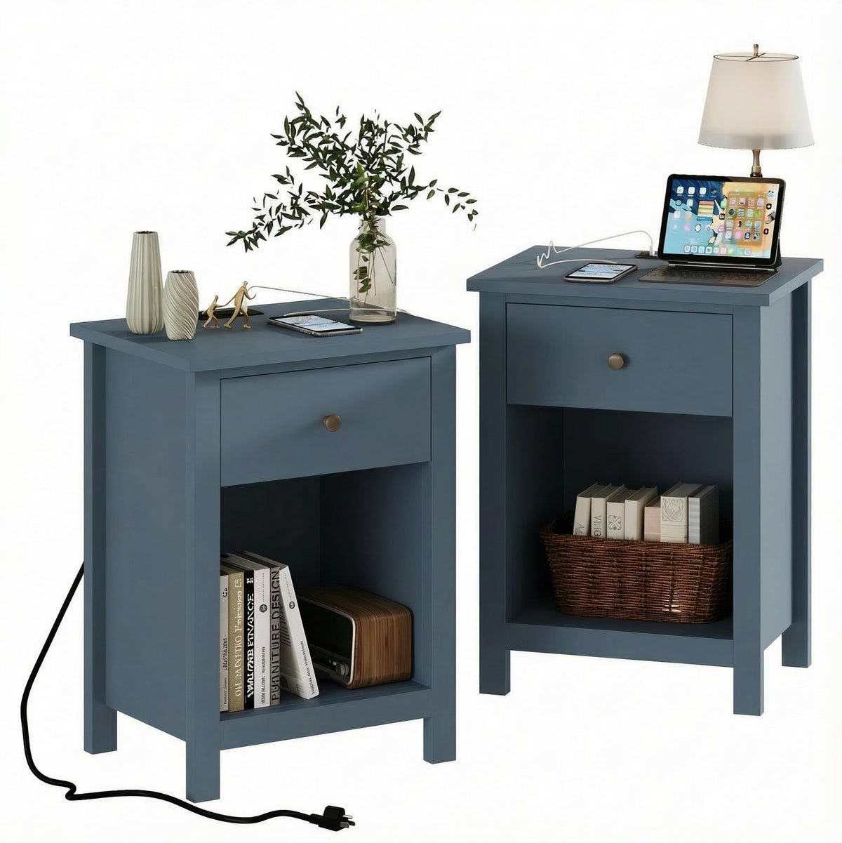 Farmhouse Nightstand with Charging Station Set of 2 S3893