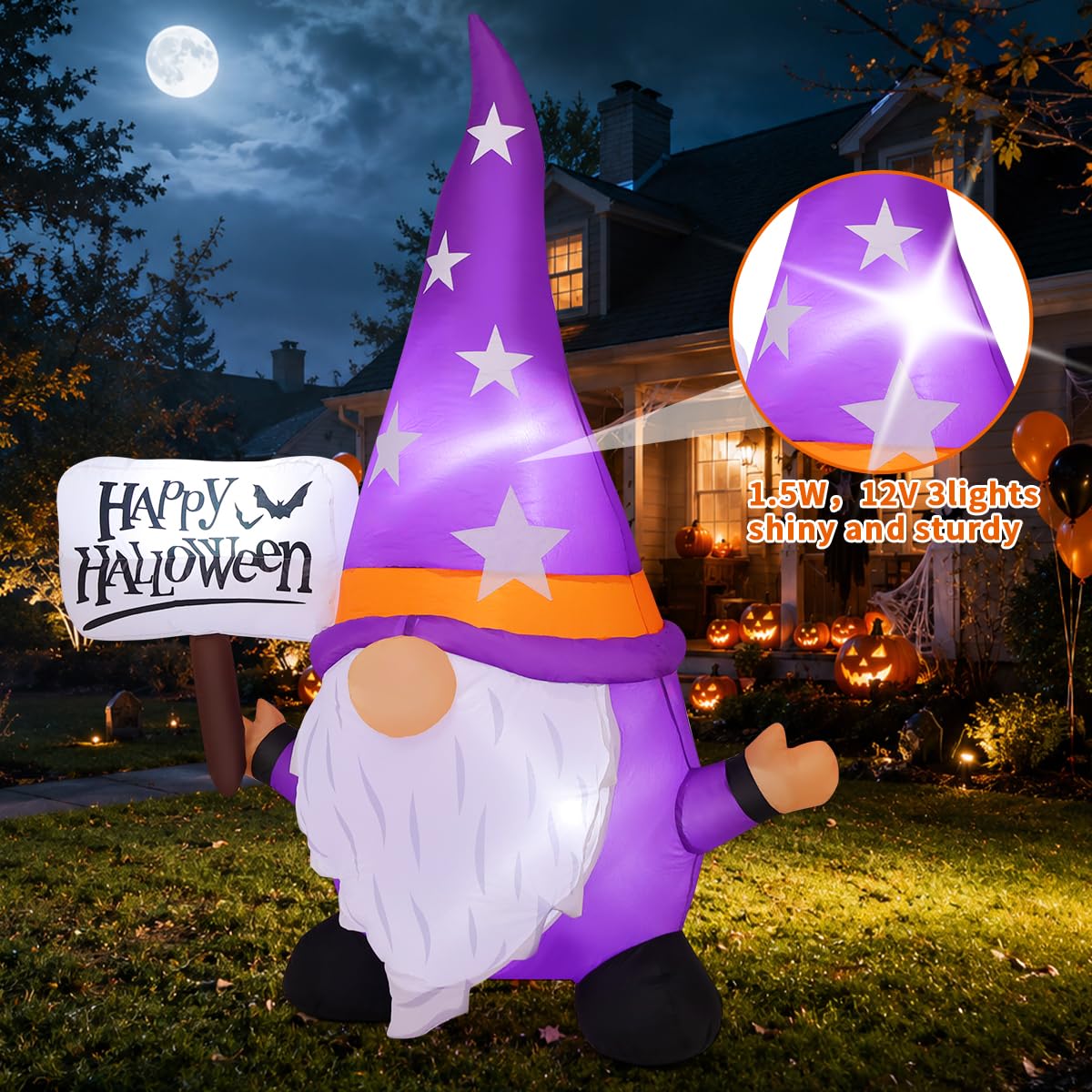 5FT Halloween Inflatable Gnome Yard Decor with LEDs I409354