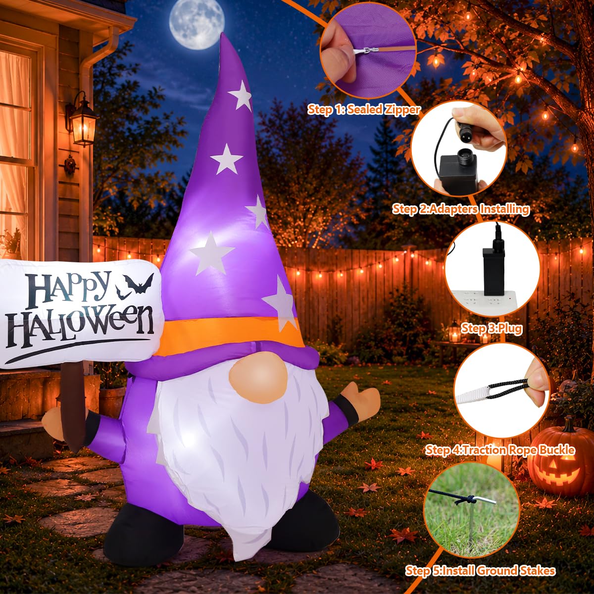 5FT Halloween Inflatable Gnome Yard Decor with LEDs I409354