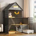 Large 3-Tier Detachable Metal Wire Cat Kennel with Litter Box and Hammock Y4774