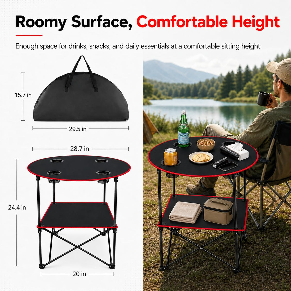 Portable Folding Camping Table with 4 Cup Holders & Carry Bag O912