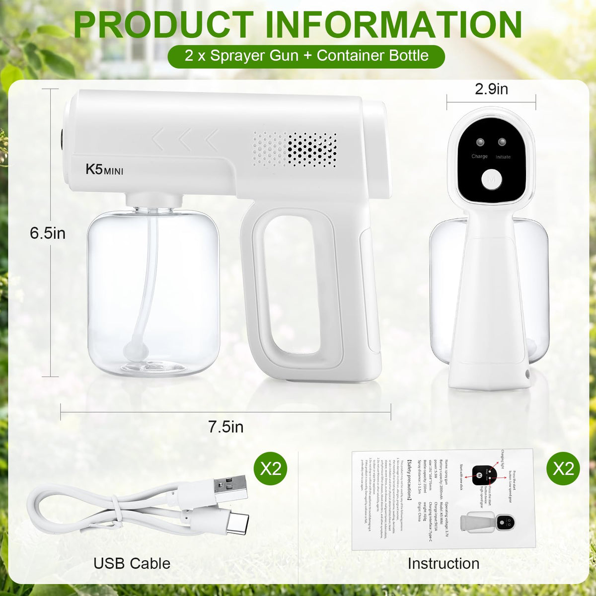 2 Pack Rechargeable Handheld Nano Sprayer U448416