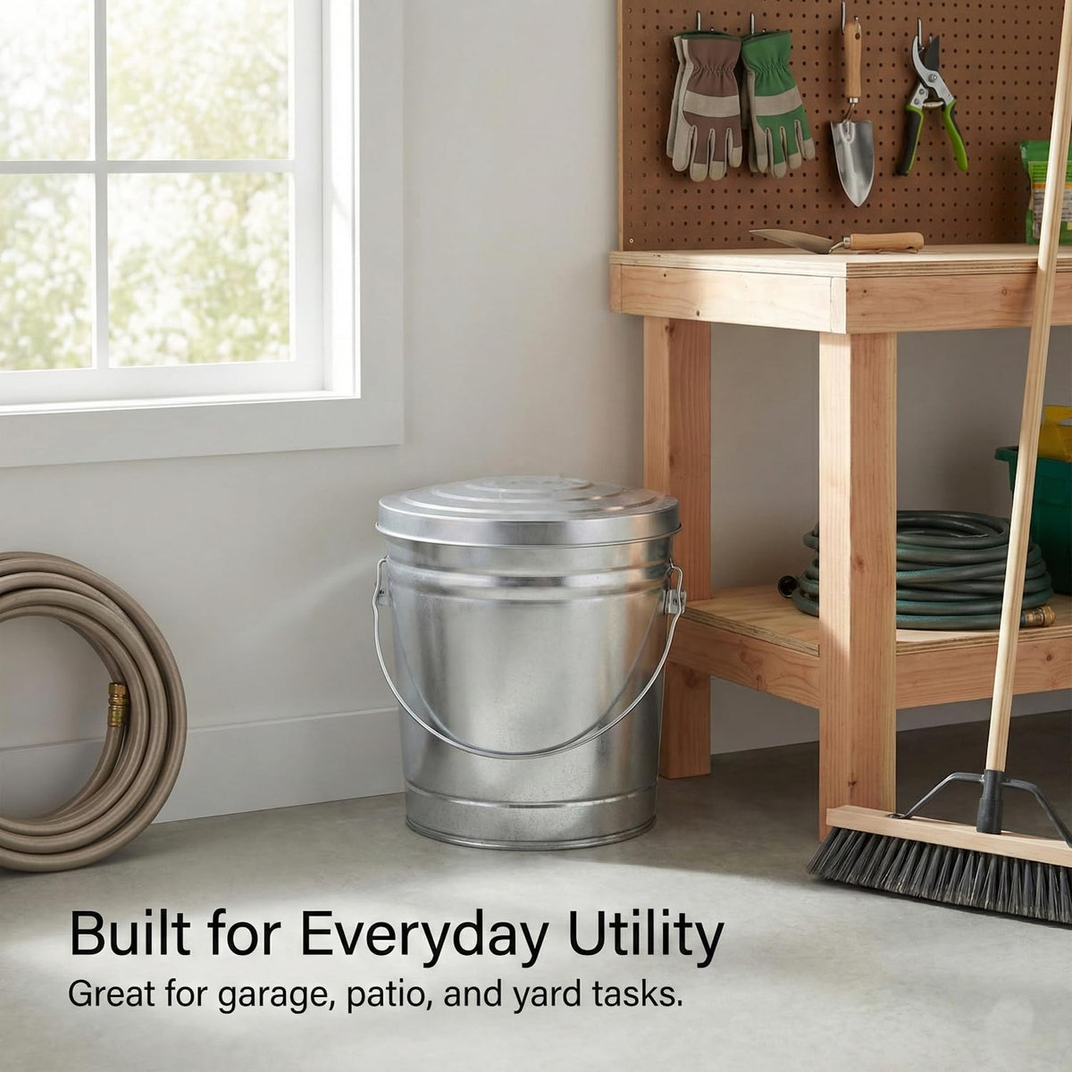6 Gallon Galvanized Metal Trash Can with Locking Lid Q32005