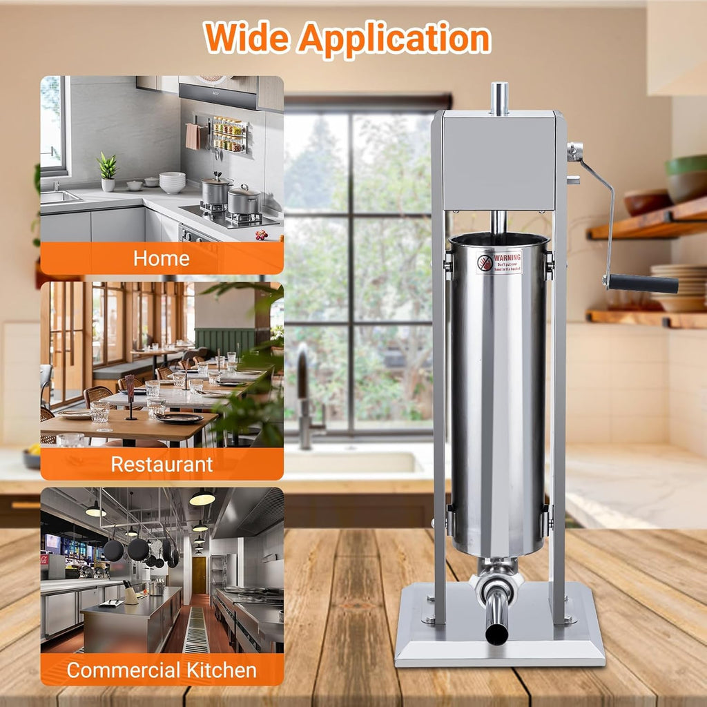 7L Stainless Steel Vertical Sausage Stuffer with 5 Stuffing Tubes G8056