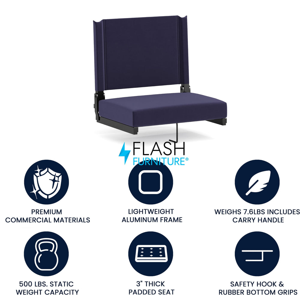Portable Folding Padded Stadium Chair with Carrying Handle, Navy H879846