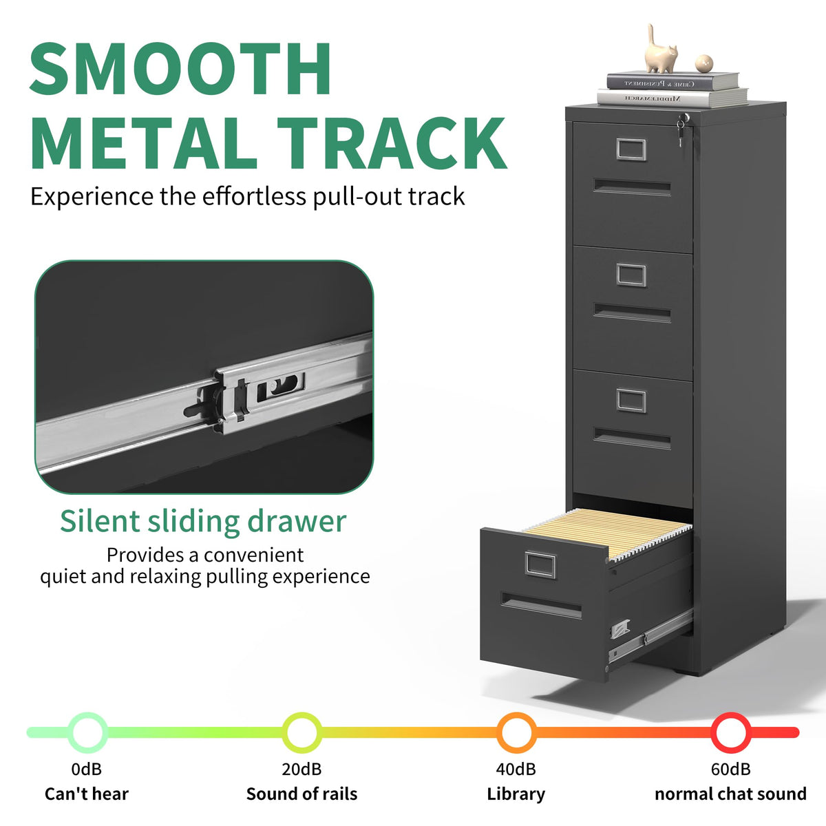 Black 4 Drawer Steel File Cabinet with Lock Q50747