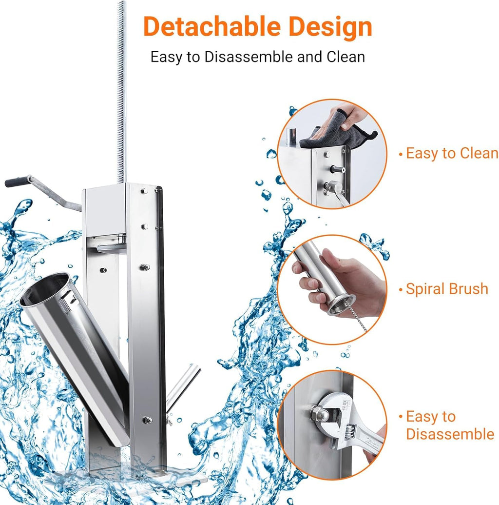7L Stainless Steel Vertical Sausage Stuffer with 5 Stuffing Tubes G8056