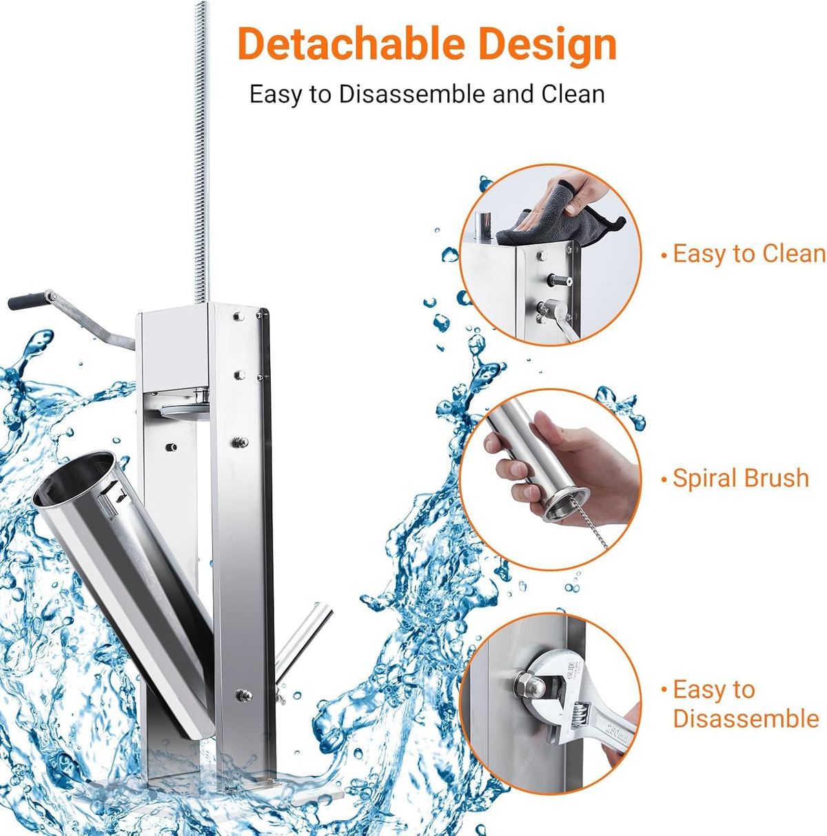 7L Stainless Steel Vertical Sausage Stuffer with 5 Stuffing Tubes G8056