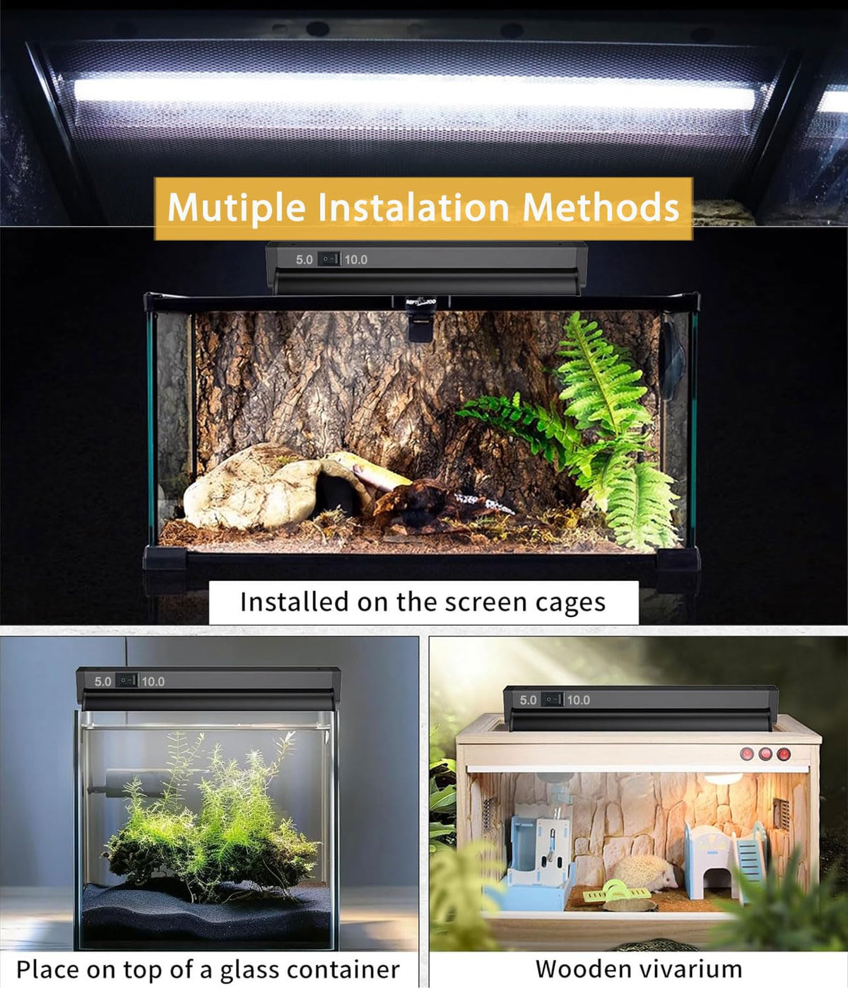 8W 12 Inch Switchable 10.0 & 5.0 UVB Reptile Light Fixture Combo Kit I844498