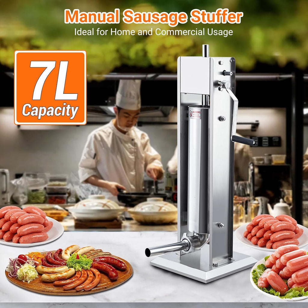 7L Stainless Steel Vertical Sausage Stuffer with 5 Stuffing Tubes G8056