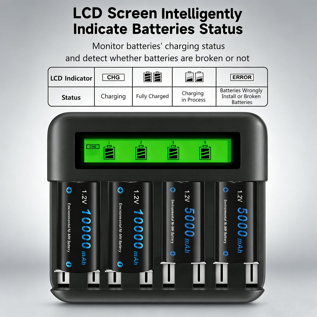 4 Pack Rechargeable D Batteries with Charger M7470