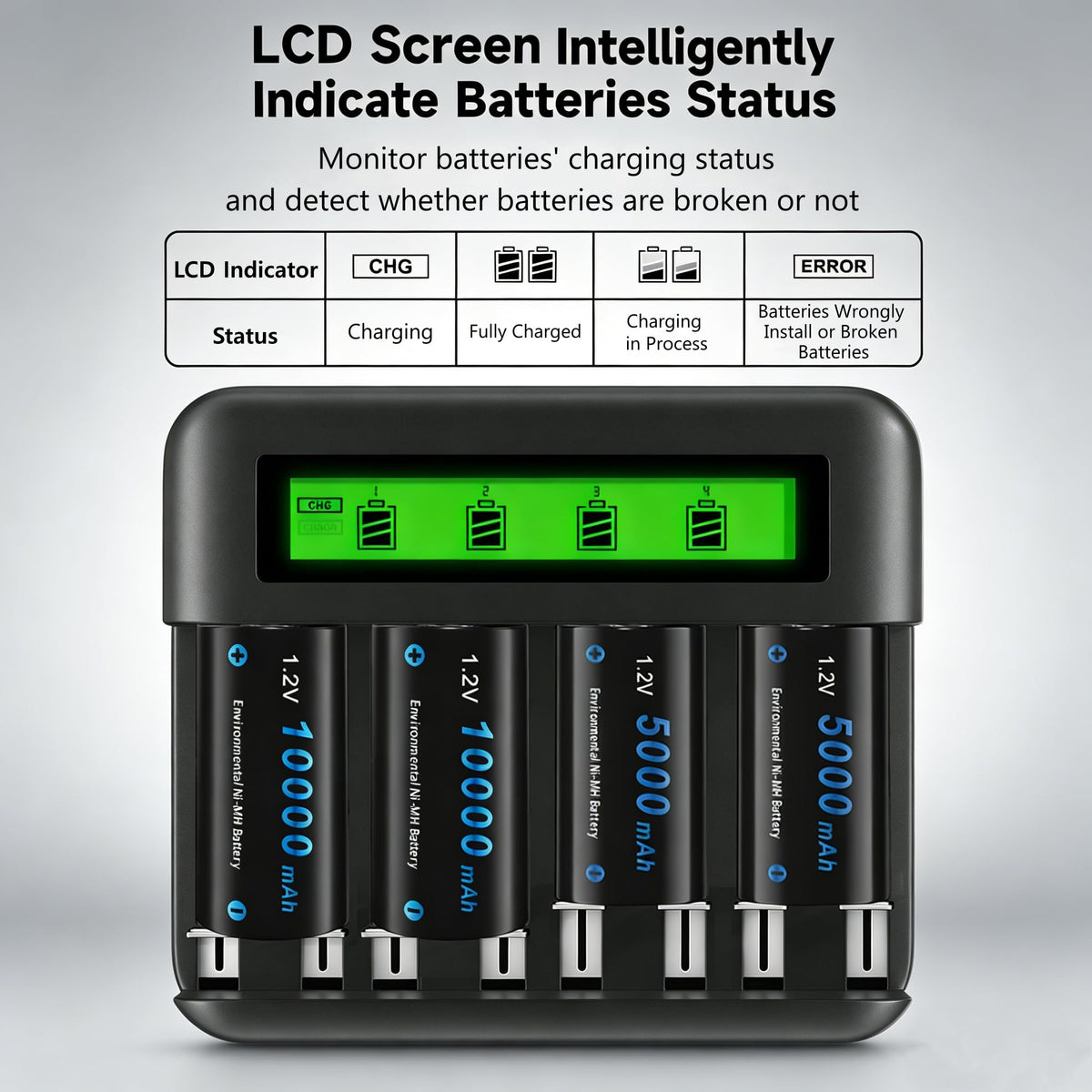 4 Pack Rechargeable D Batteries with Charger M7470