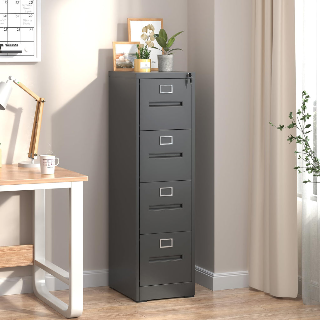 Black 4 Drawer Steel File Cabinet with Lock Q50747