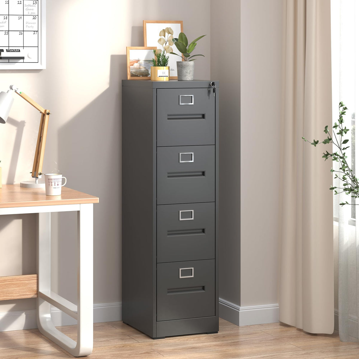 Black 4 Drawer Steel File Cabinet with Lock Q50747