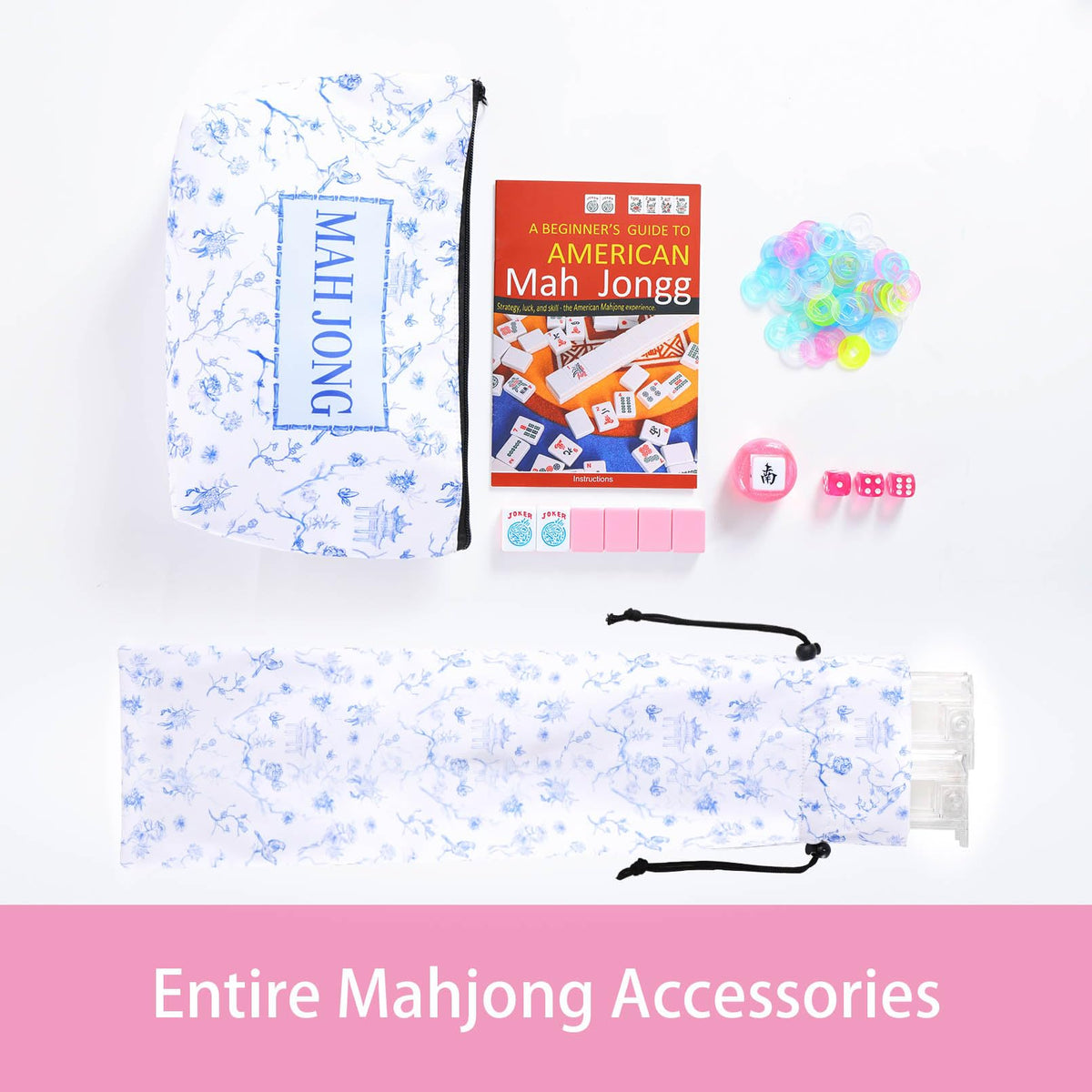 166 Pink Tiles Mahjong Set with 4 Clear Racks and Bag L703269