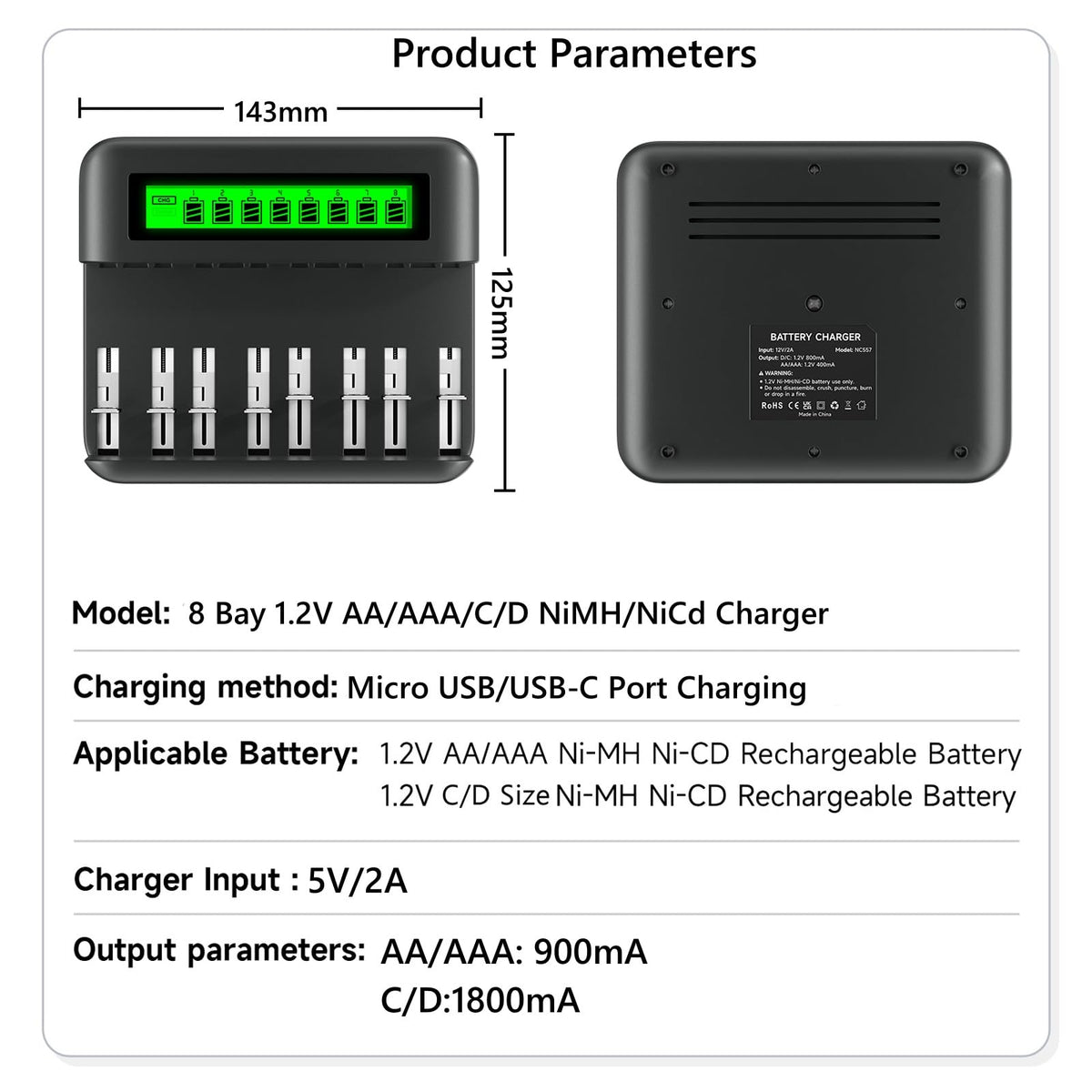 4 Pack Rechargeable D Batteries with Charger M7470