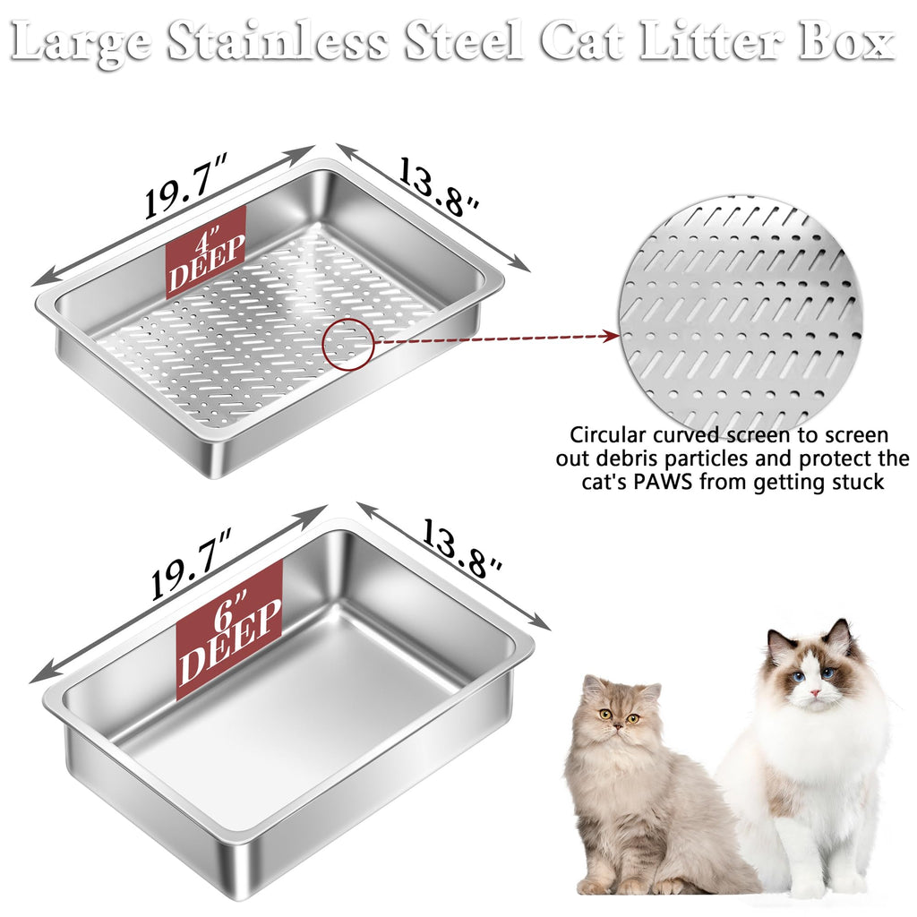 XL Stainless Steel Sifting Cat Litter Box with Scoop G380239