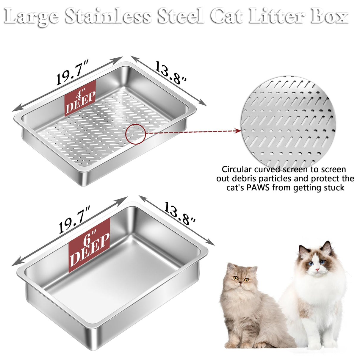 XL Stainless Steel Sifting Cat Litter Box with Scoop G380239