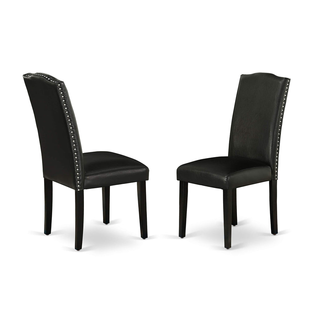 5 Piece Round Dining Table Set with 4 Black Faux Leather Chairs Y741827