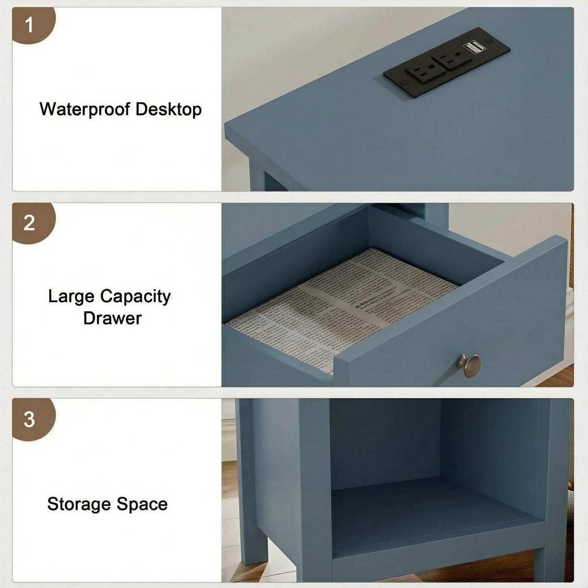 Farmhouse Nightstand with Charging Station Set of 2 S3893