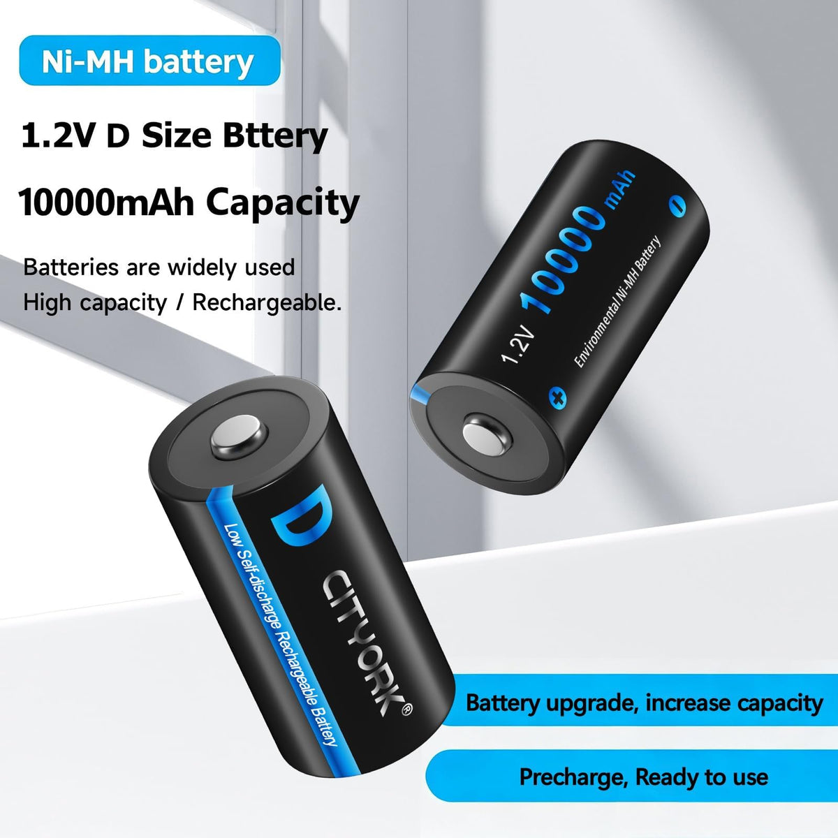 4 Pack Rechargeable D Batteries with Charger M7470