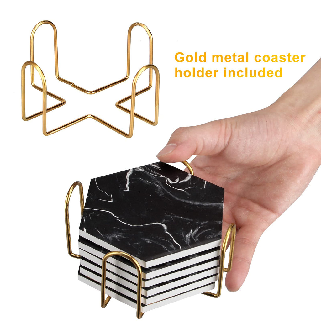 Black Marble Coaster Set with Holder Y300644
