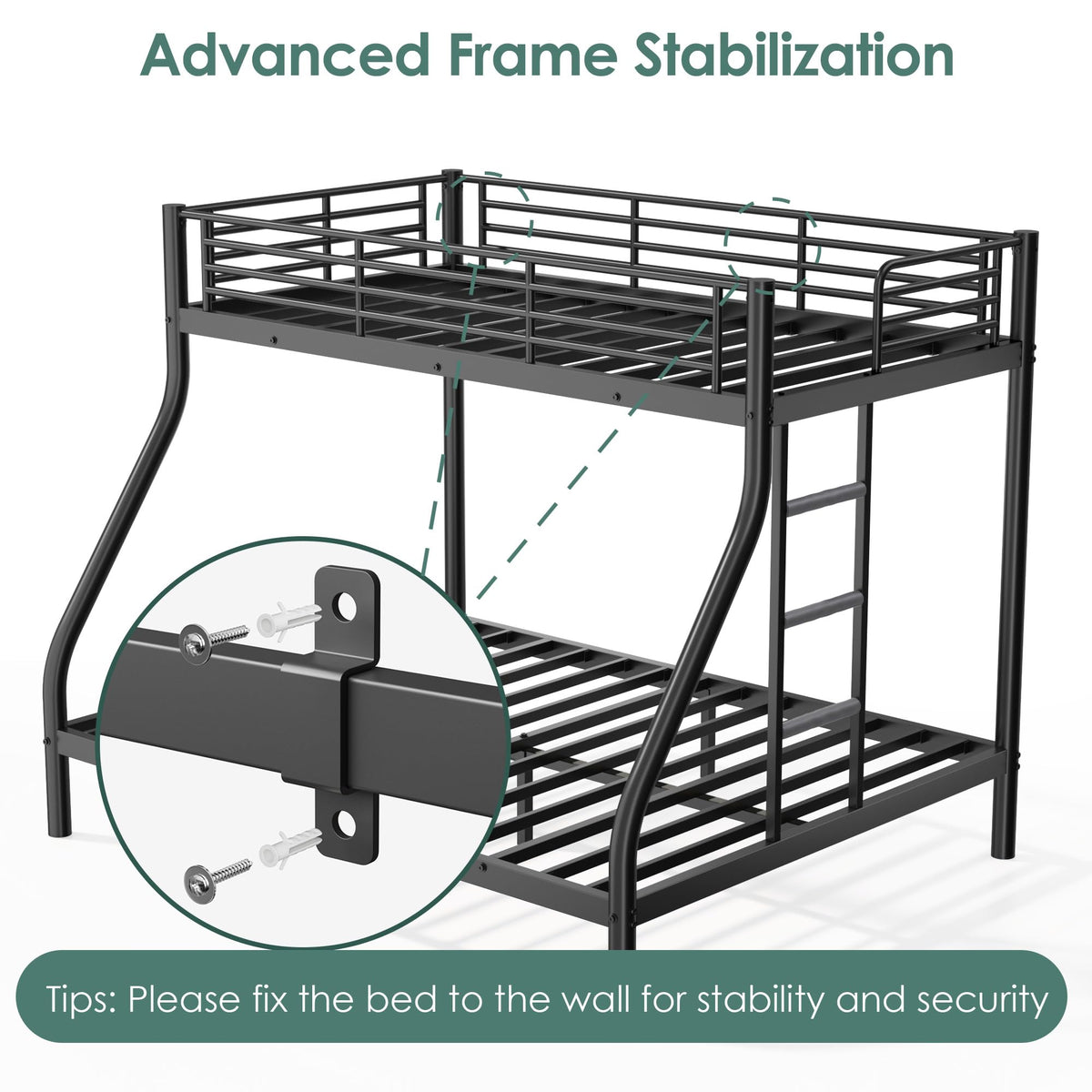 Twin XL Over Full Bunk Bed with Mattresses, Black Q3365