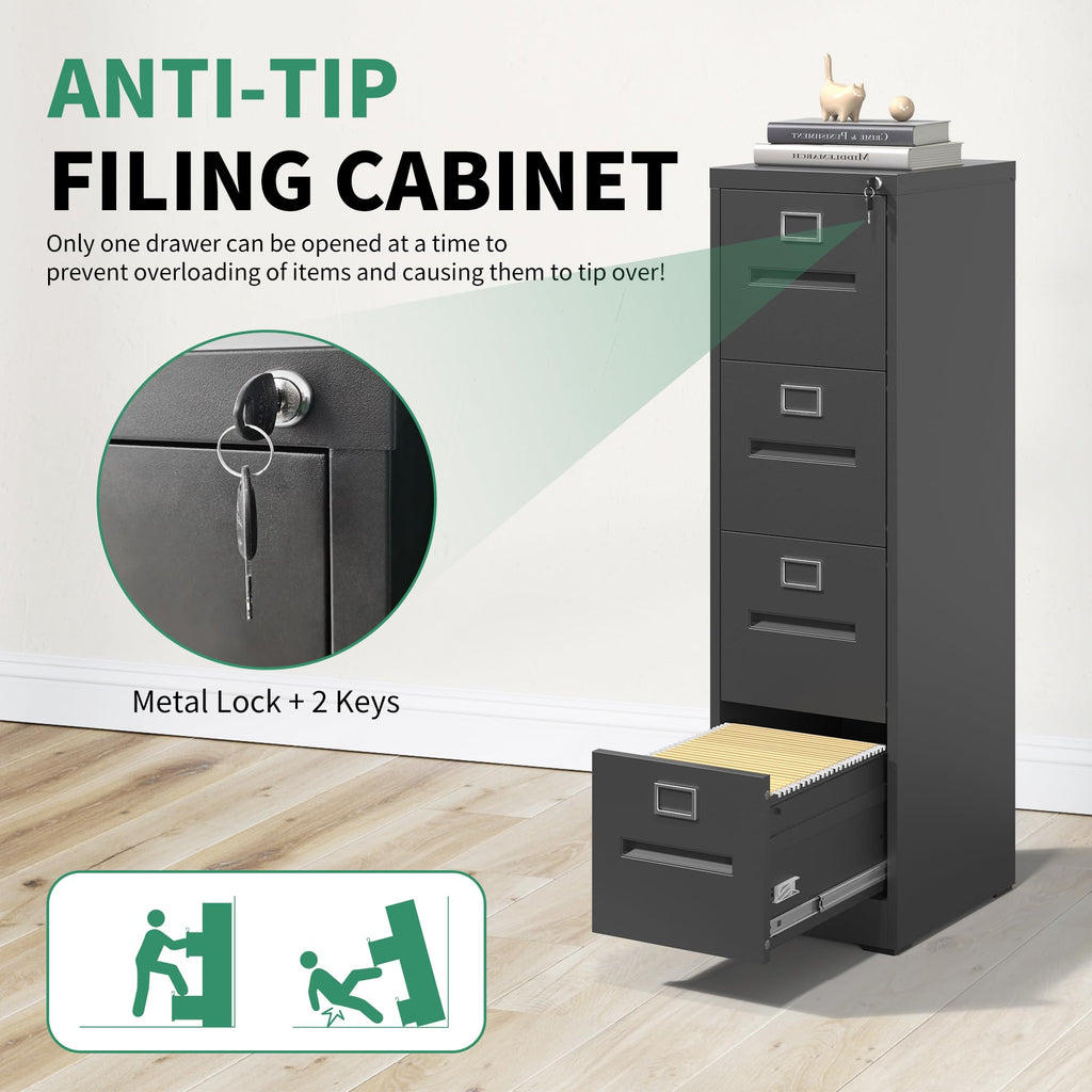 Black 4 Drawer Steel File Cabinet with Lock Q50747
