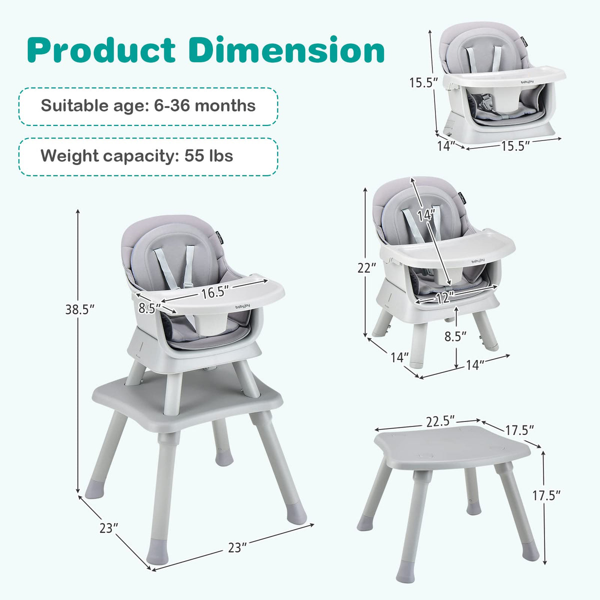 8 in 1 Convertible High Chair with Removable Tray M197