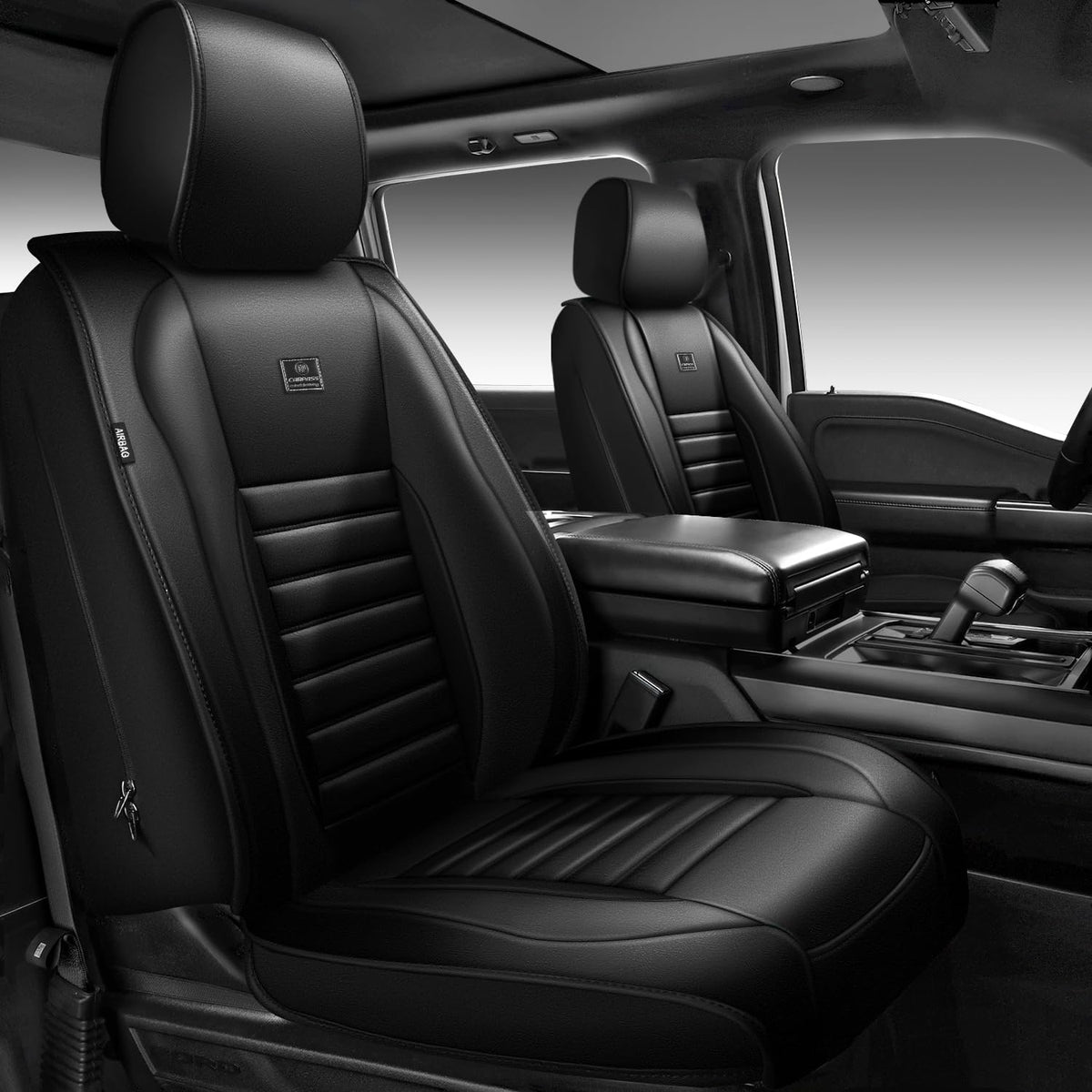 Nappa Leather Car Seat Covers Full Set, Waterproof Anti-Slip, Black E936
