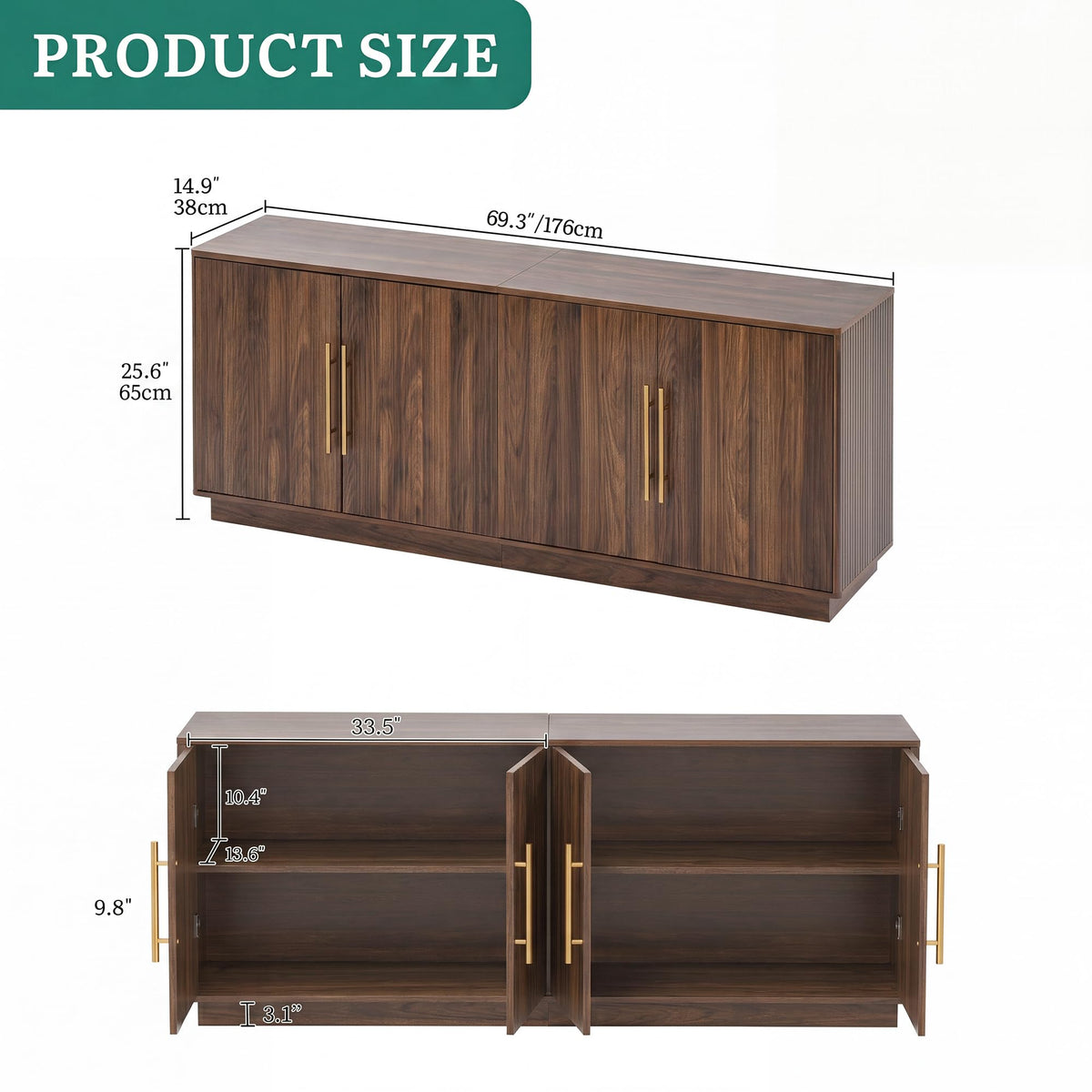 70" TV Stand with 4 Fluted Doors H628116