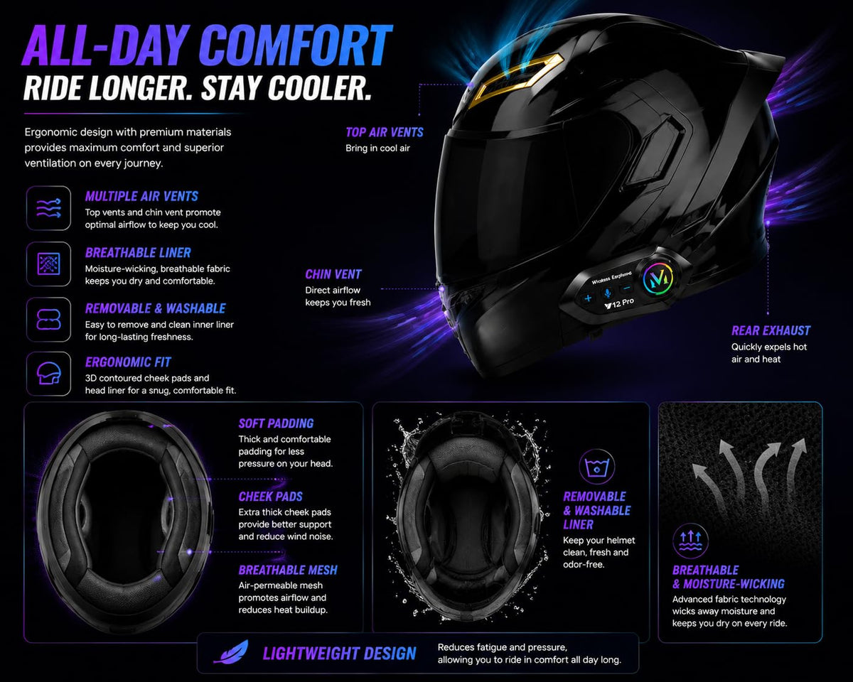 Bluetooth Modular Flip-Up Full Face Motorcycle Helmet D96269