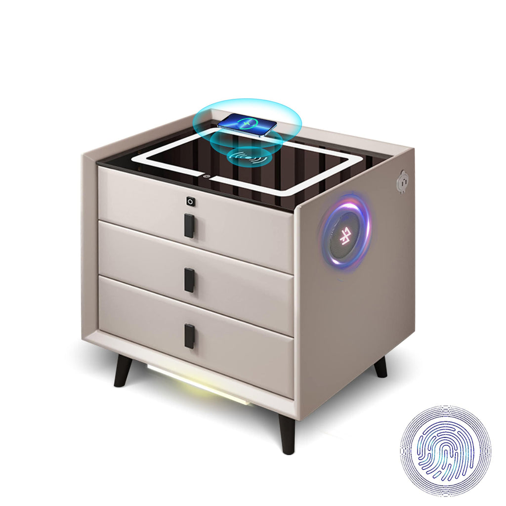 White 3 Drawer Smart Nightstand with Wireless Charging W56204