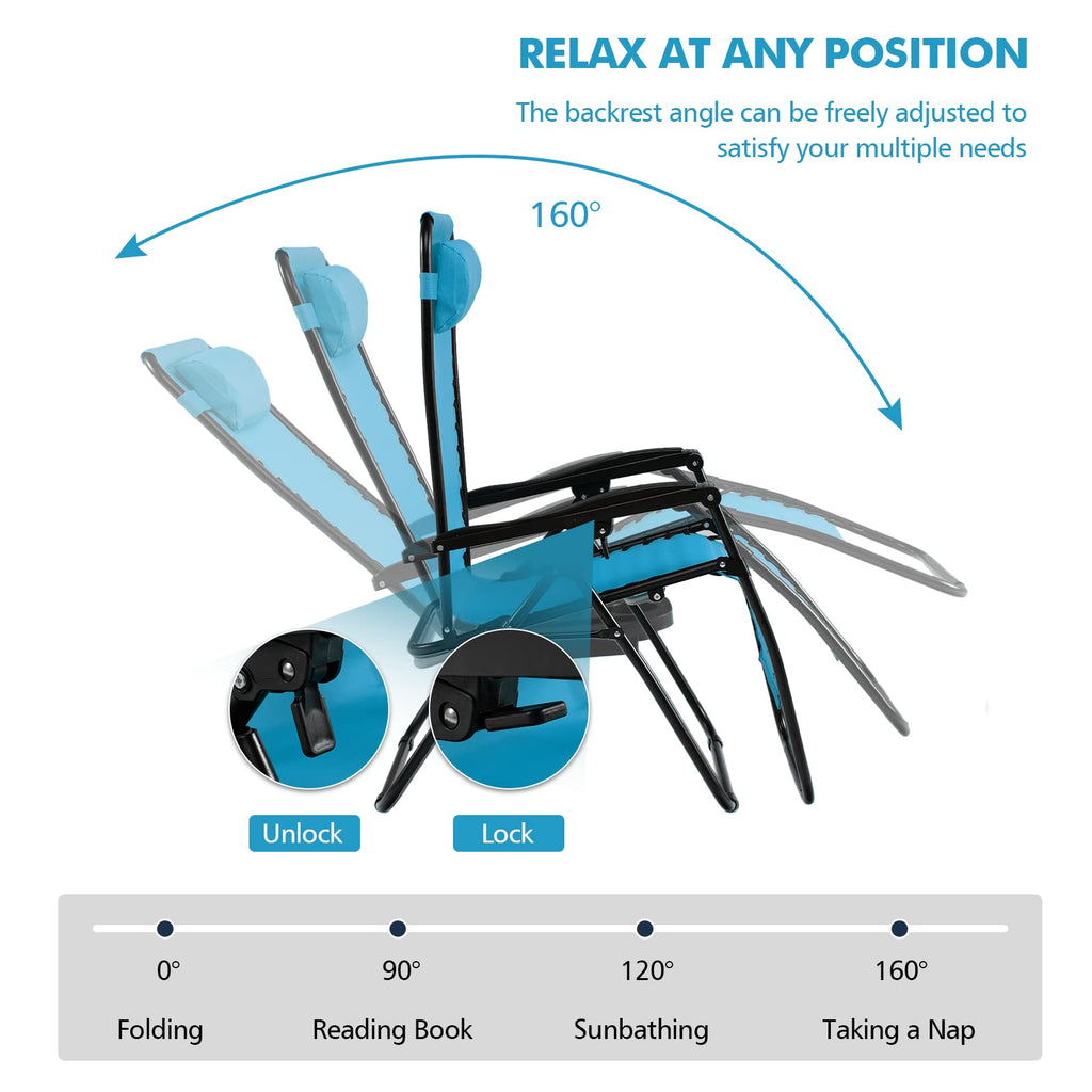 Blue Folding Reclining Lounge Chair with Side Tray P88642