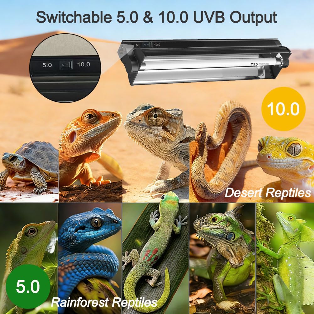 8W 12 Inch Switchable 10.0 & 5.0 UVB Reptile Light Fixture Combo Kit I844498