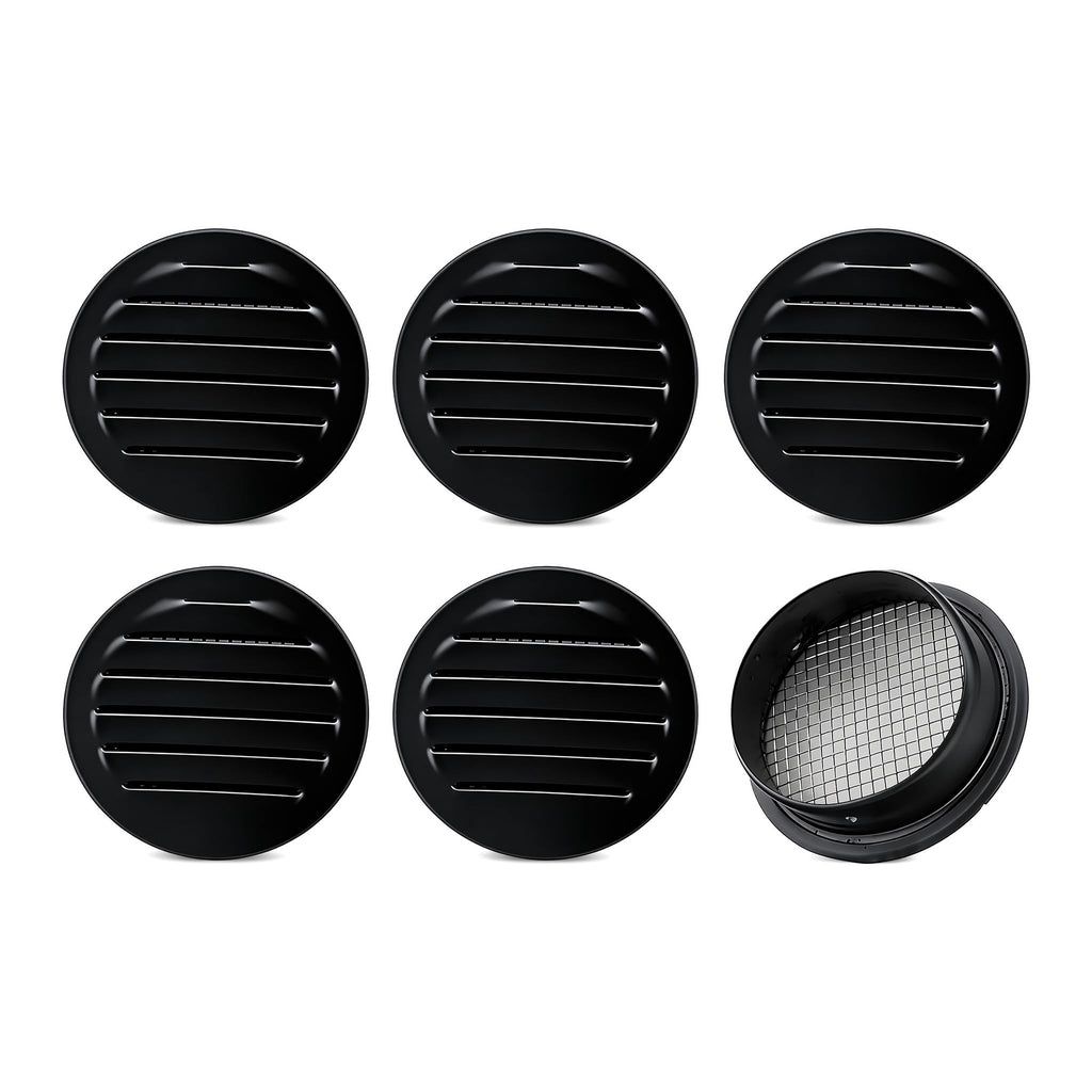 Black 2 Inches Round Aluminum Louver with Insect Screen L26707
