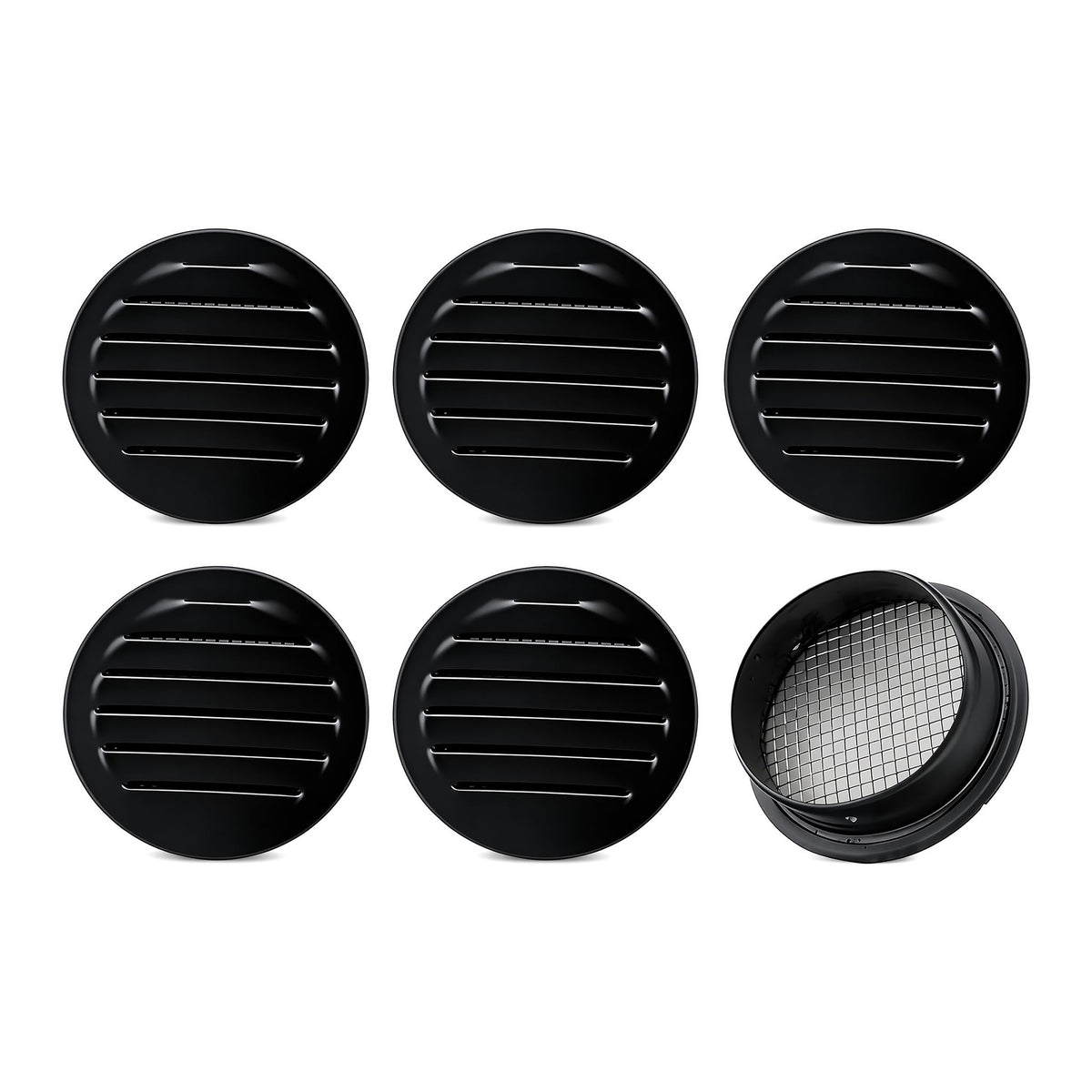 Black 2 Inches Round Aluminum Louver with Insect Screen L26707