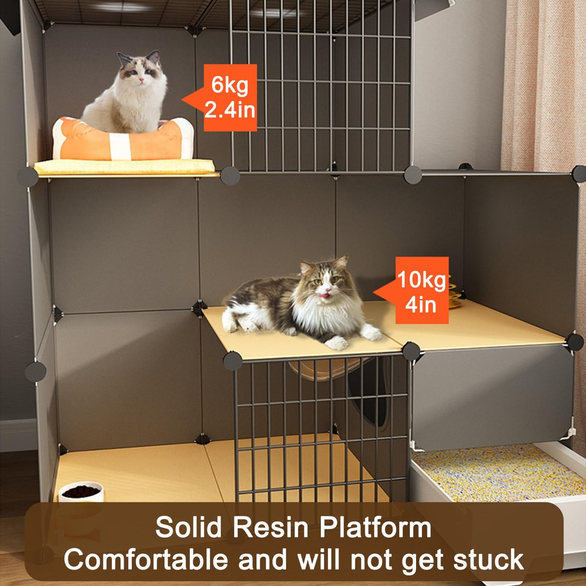 Large 3-Tier Detachable Metal Wire Cat Kennel with Litter Box and Hammock Y4774