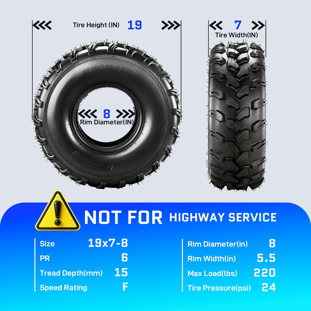 19x7-8 ATV Tires 6PR All-Terrain Tubeless Pack of 2 E9606