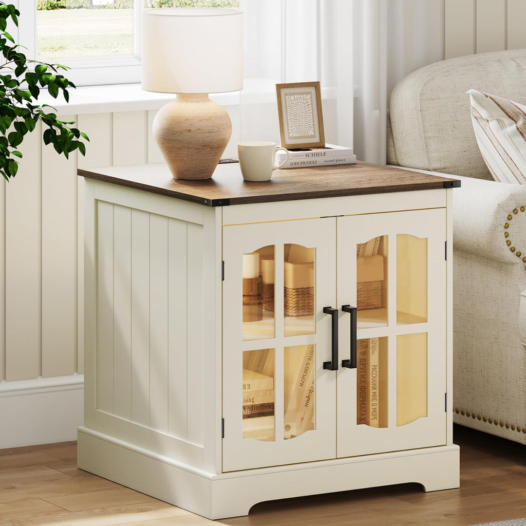 24" Farmhouse End Tables Set of 2 with LED K958468